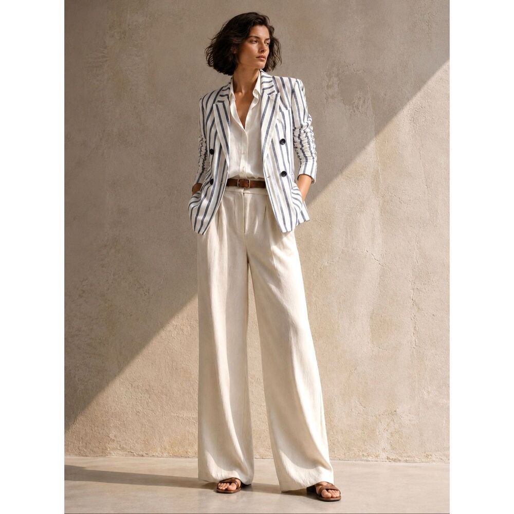 a loves a Linen Stripe Double Breasted Blazer S Coastal Office Old Money Classic
